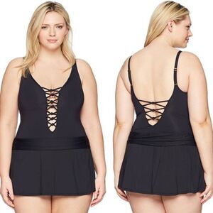 Bleu Swimdress Size 22W Rod Beattie Black Skirted